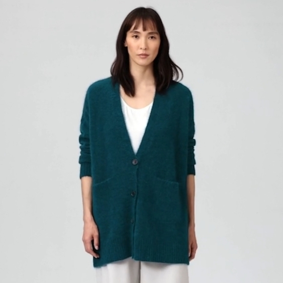 Eileen Fisher Mohair Plush Mélange V-Neck Cardigan Size Medium - Picture 11 of 11
